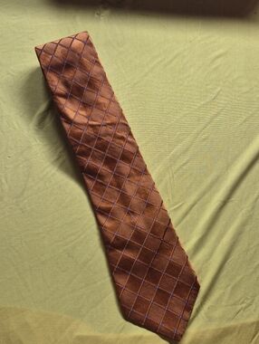 Tommy Hilfiger Rust Brown Tie with Blue Windowpane